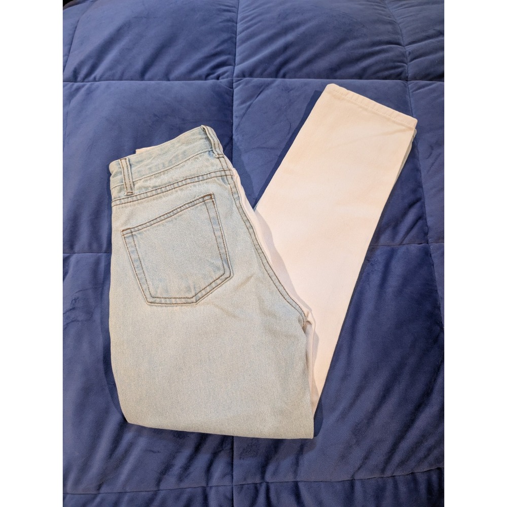 Adika Two Tone Split Color Jeans Blue White High Rise Button - Size XS‎